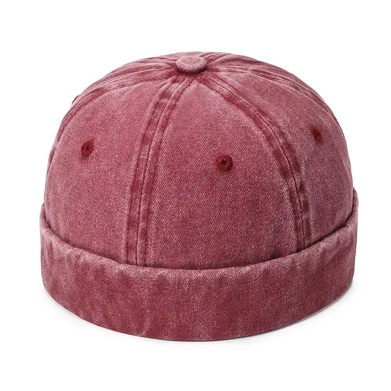 Fashion denim  Docker Cap Solid Skullcap Solid Color Sailor Cap Beanie Hats Men Women Bucket Cap Brimless Hat Adjustable Dad Hat image 6