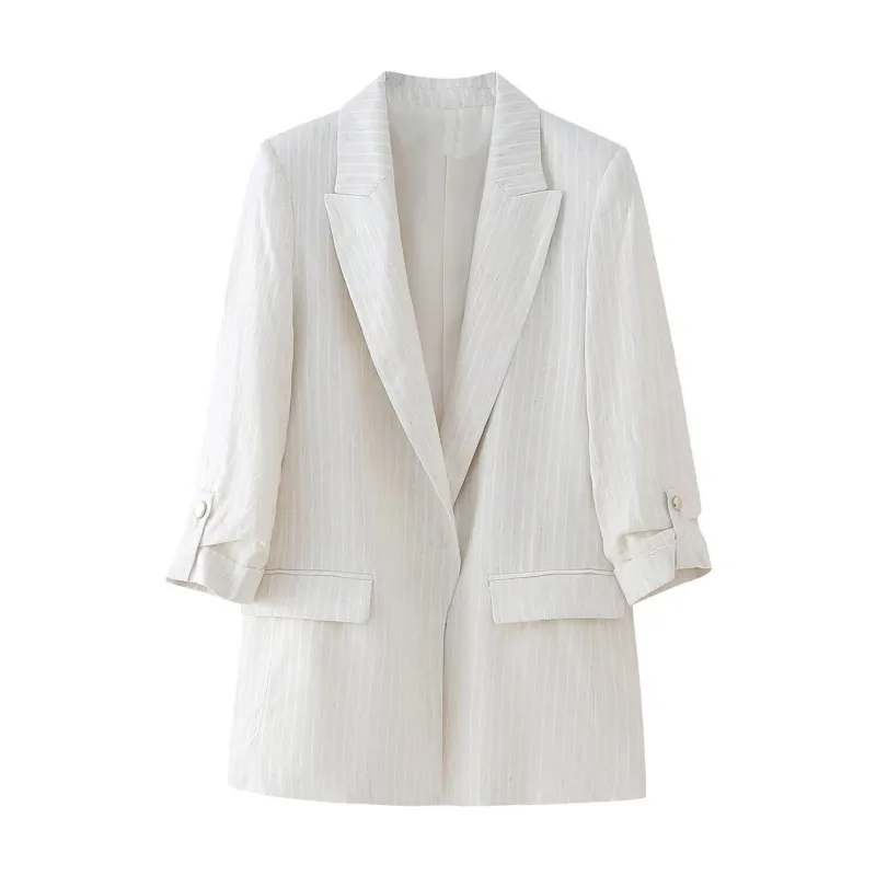 Women's Loose Striped Blazer New 2026 Autumn Suit Collar Pockets Simple Long Sleeve Women Winter Coats Chic Female Outerwear