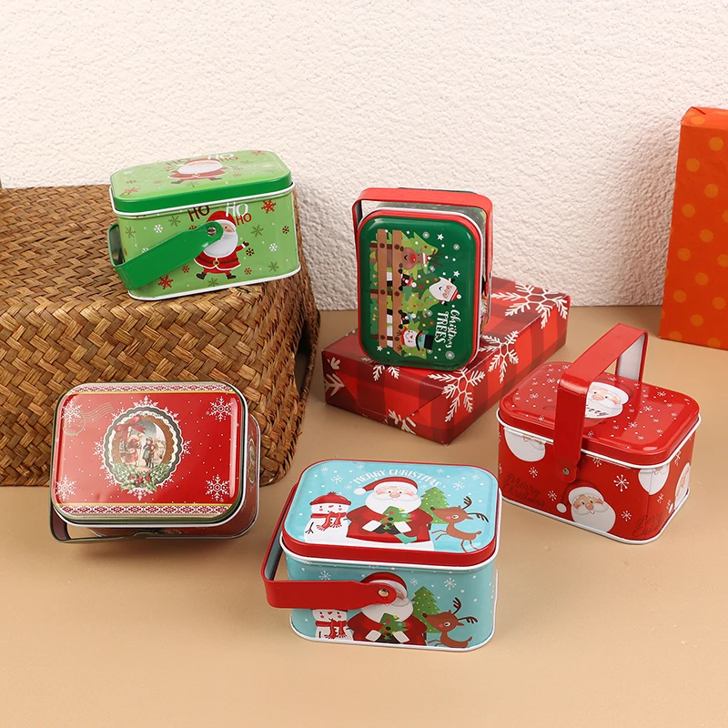 1Pc Vintage Christmas Small Suitcase Storage Containers Tinplate Candy Box Gift Box Cookie Box Sundries Organizer Storage Cans