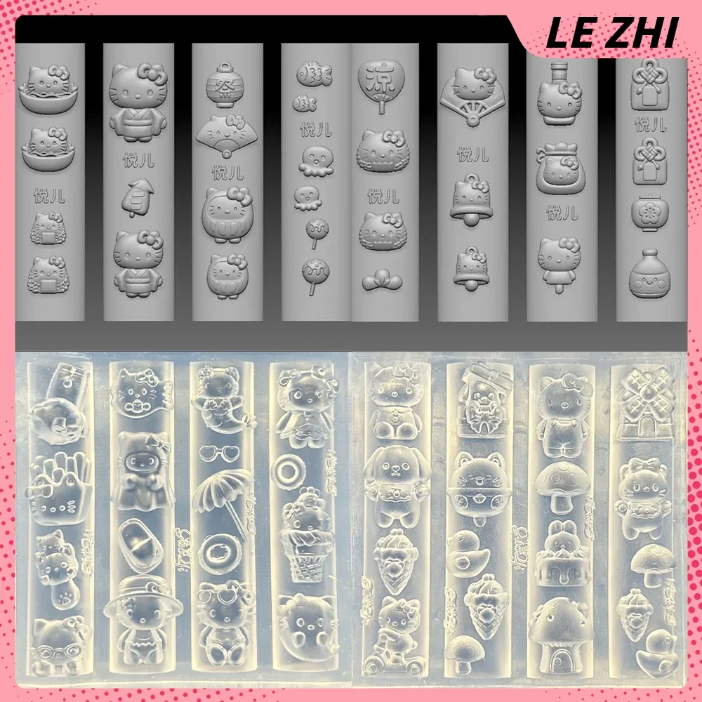 

Kawaii Sanrio Hello Kitty 3D Acrylic Nail Art Silicone Mold Cute Rabbit Cat Bear Diy Design Nail Art Carving Mold Christmas Gift