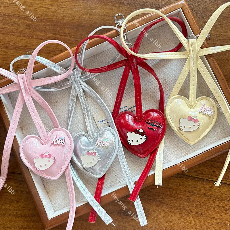 

New Sanrio Hello Kitty Leather Pendant Keychain Cartoon Kitty Cat Bowknot Keychain Pendant Bag Accessories Ornament Gifts