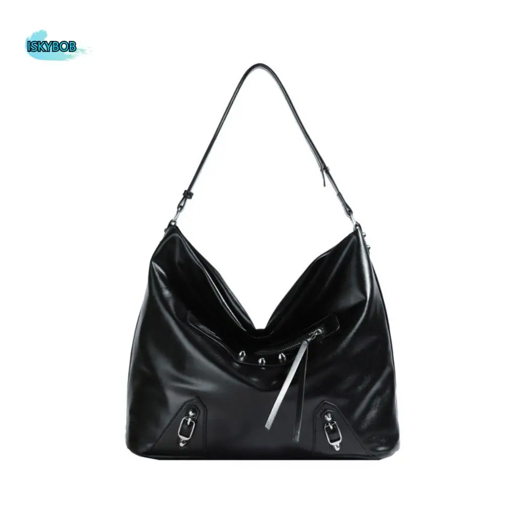 

Korean Style PU Leather Shoulder Bag Handbag Large Capacity Women Tote Bag Solid Color Punk Y2K Underarm Bag Portable