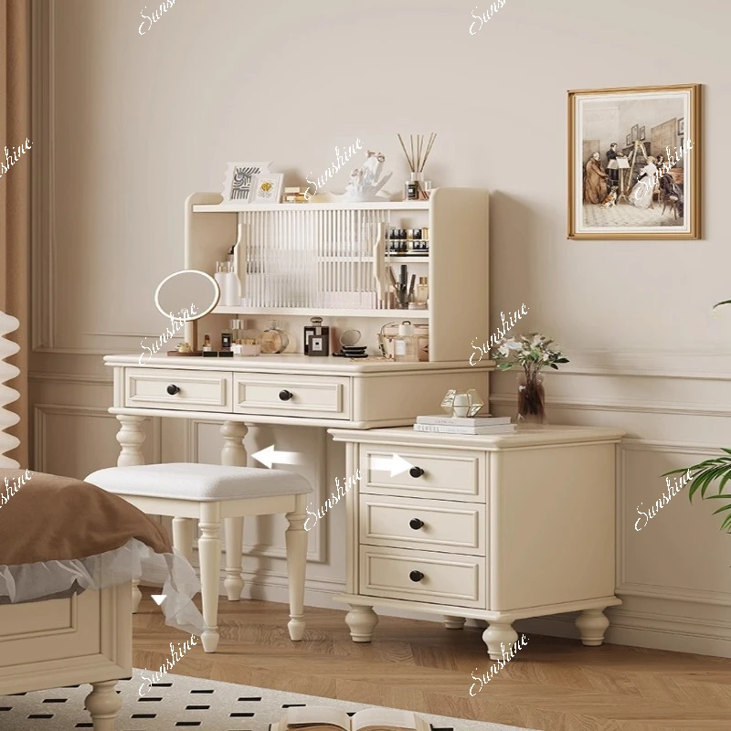 French cream style solid wood dressing table retractable bedside chest of drawers in the bedroom