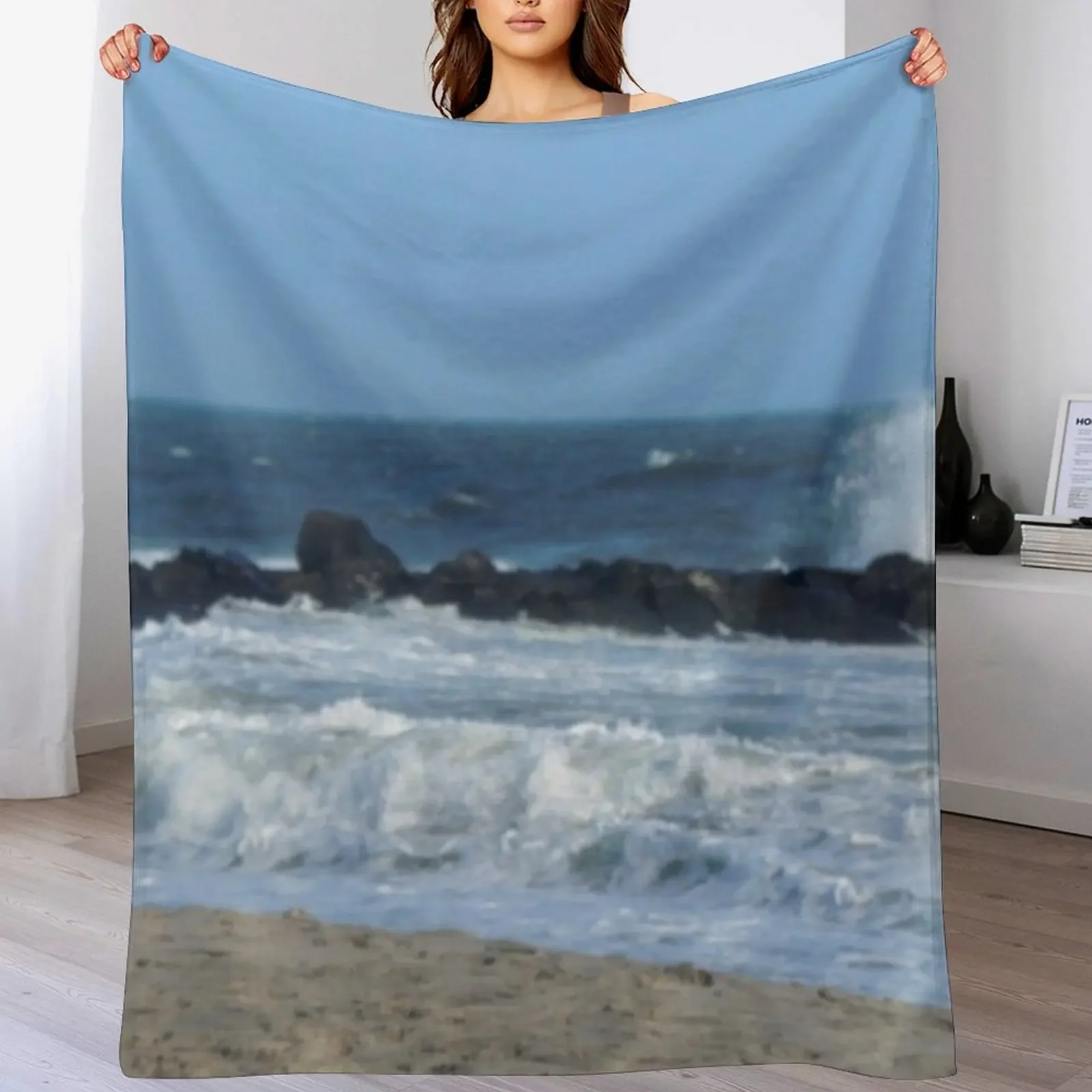 

Ocean Beach Rocks Photography Cape May, New Jersey photo Throw Blanket Travel Beautifuls halloween Furry Blankets