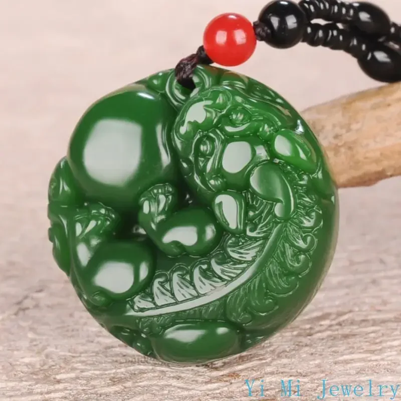 

Genuine Hetian Jade Jasper Feng Shui Brave Pendant Men and Women Couple Models Lake Green Peace Button Jade Pendant Jewelry Gift