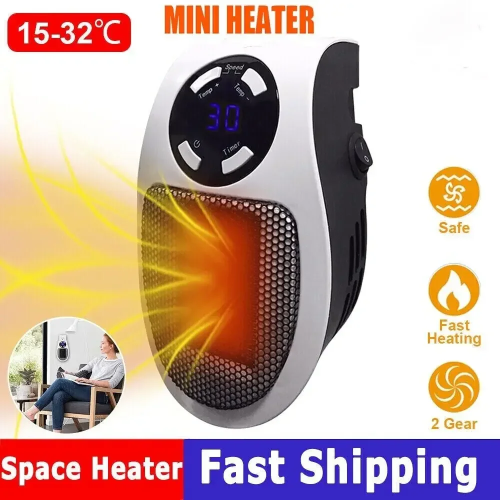 

Portable Plug in Wall Space Heater Digital Timer Electric Personal Heater Fan US