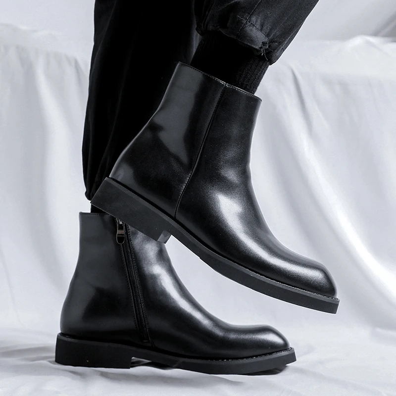 Men's Black leather boots Fashion classic luxury style 38-46 party business High quality adult suit Hot selling plus size Warm