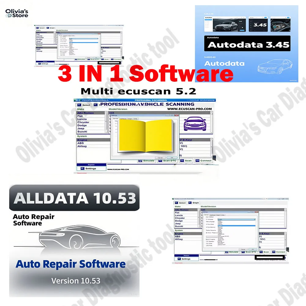 

Multiecuscan V5.2 OBD2 Scanner Multi Ecu work for ELM327+ AutoData 3.45 Diagnostic Tool + Alldata 10.53 Car accessories Software