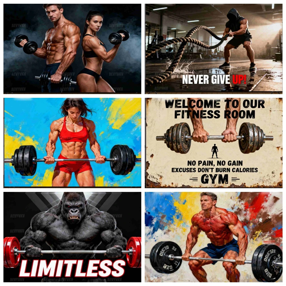 

Vintage Metal Weightlifting Backdrop Muscle Man Woman Gym Photo Background For Fitness Motivation Poster Wall Decor Banner