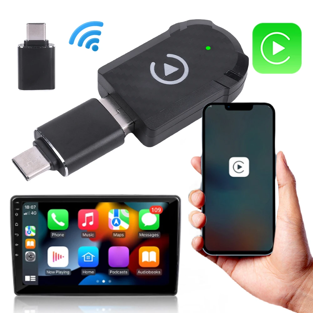 Mini scatola intelligente Carplay e Android Auto cablata a wireless USB Plug and Play Aggiornamento online OTA per auto Android CarPlay cablate
