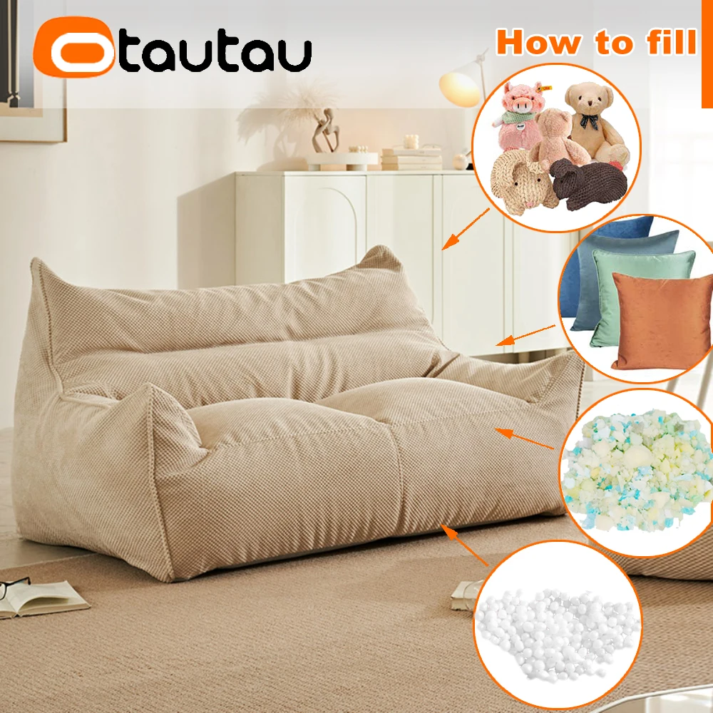 OTAUTAU 3-seat Soft Cotton Corduroy Bean Bag Cover SF183【No Filler Inside! You Need To Buy Filler By Yourself !】