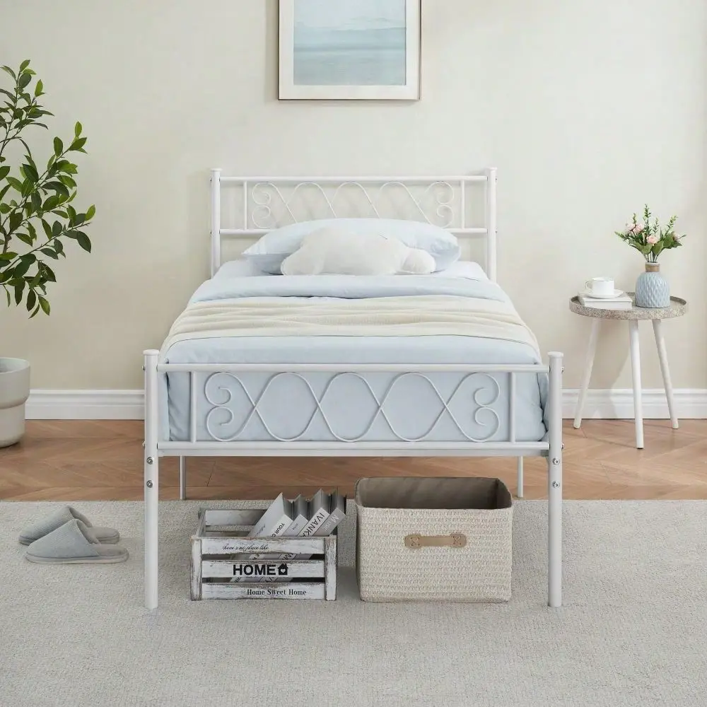 Twin Bed Frame,Metal Platform Bed Frame With Headboard Footboard,Heavy Duty Steel Slat Support,No Box Spring Needed,Under Bed S