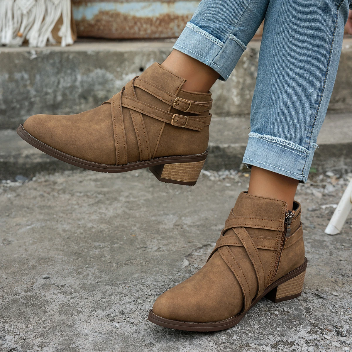 

Женские ботильоны, осенняя пикантная обувь на платформе и квадратном каблуке для женщин, новые модные зимние модные женские ботинки, Zapatos De Mujer