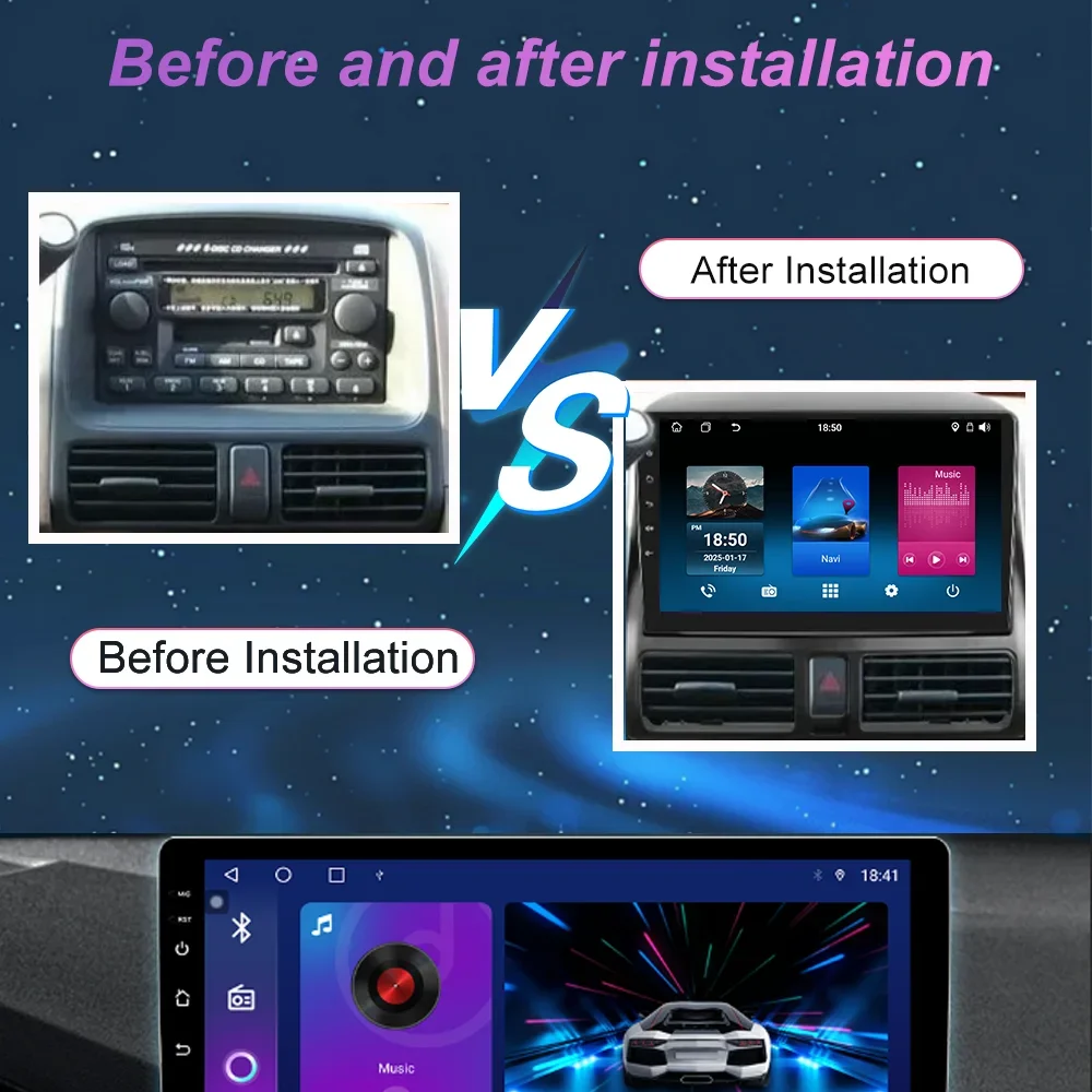 Android 15 Car For Honda CR-V CRV 2001 2002 2003 2004 2005 2006 Automotive Multimedia Video Player Navigation GPS Carplay Screeo