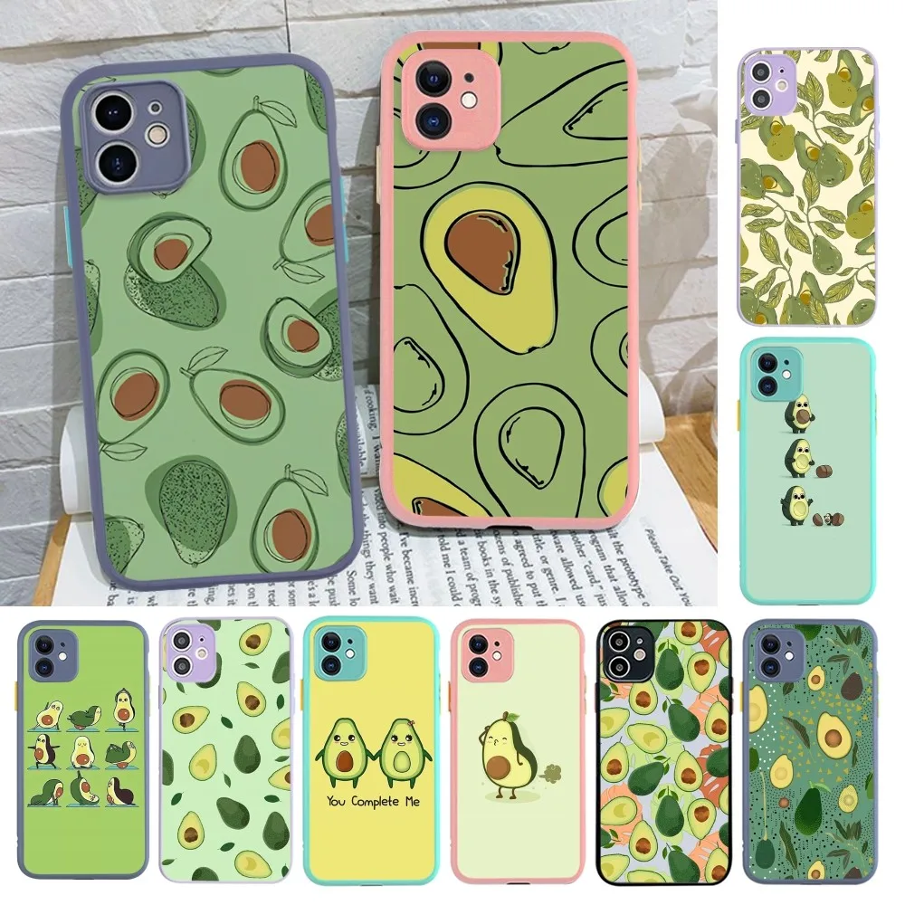 Cute Cartoon Avocado Phone Case for iPhone 14 11 12 13 Mini Pro Max 8 7 Plus X XR XS MAX Translucent Matte Cover