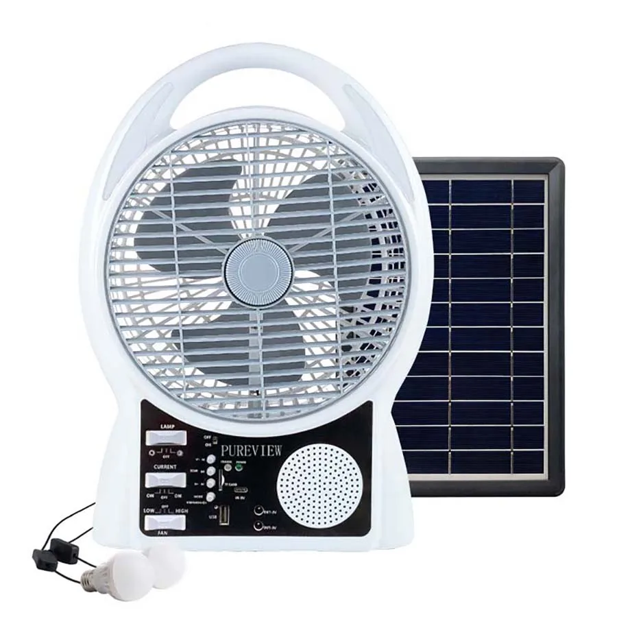 Household 8 inch  solar fan speed large wind outdoor portable camping fan USB mobile phone fishing light charging