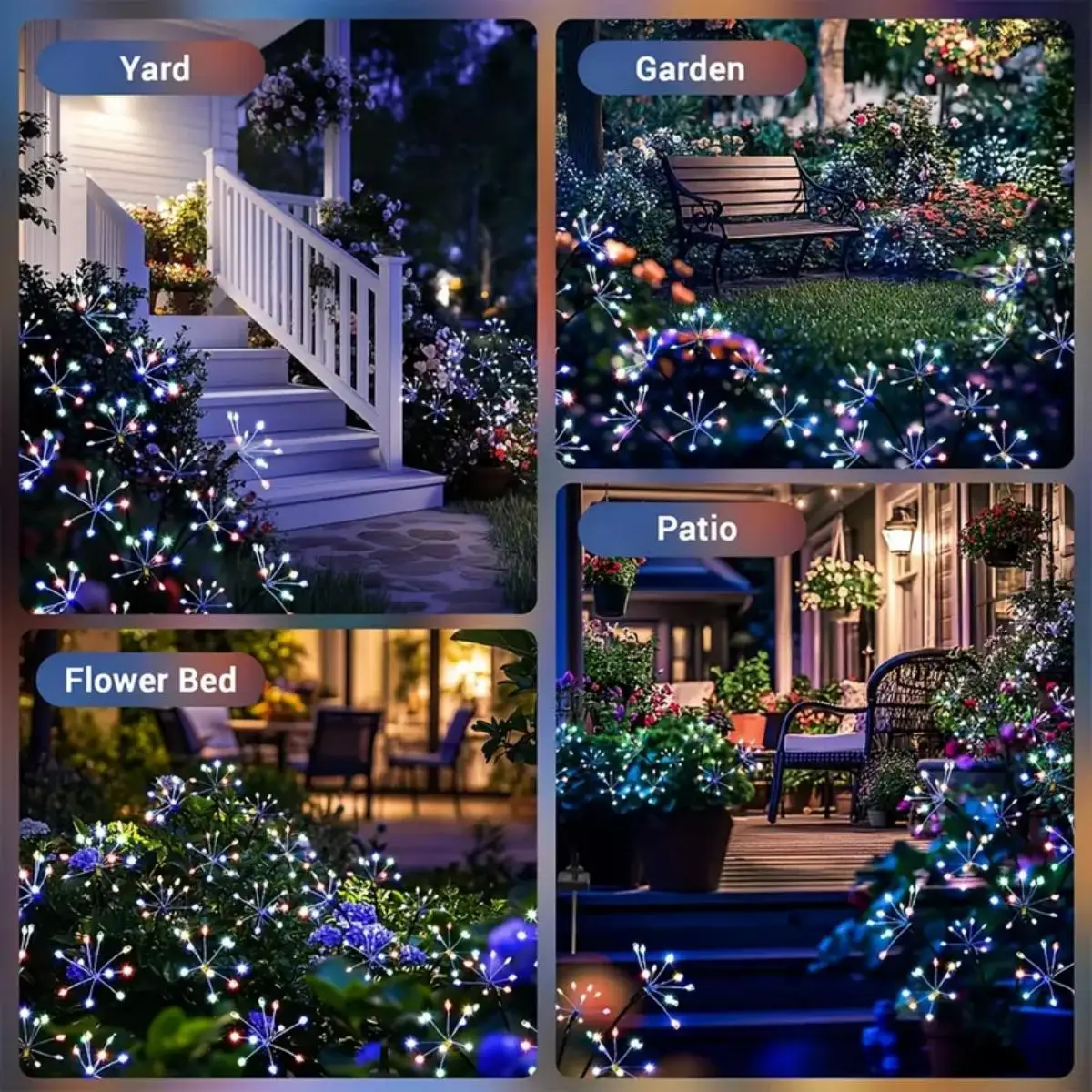 Outdoor Solar Lights, Firework Star Burst Design, 2 Modes (Steady & Flash), Auto Dusk to Dawn Sensor for Garden, Patio, Balcony