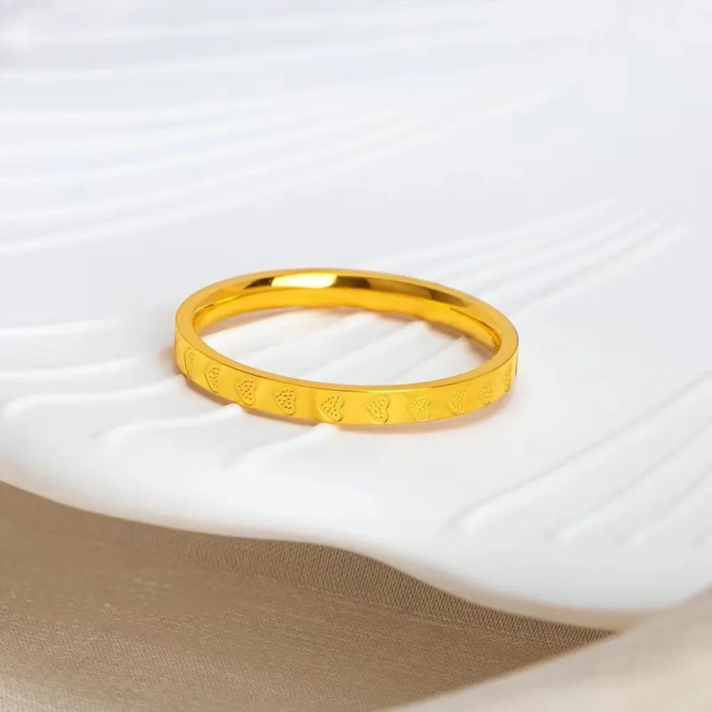 Simple Love K Gold Color Steel Rings Women Men Thin Width Couple Rings Unique Jewelry Joyeria Acero Inoxidables Premium Anillos