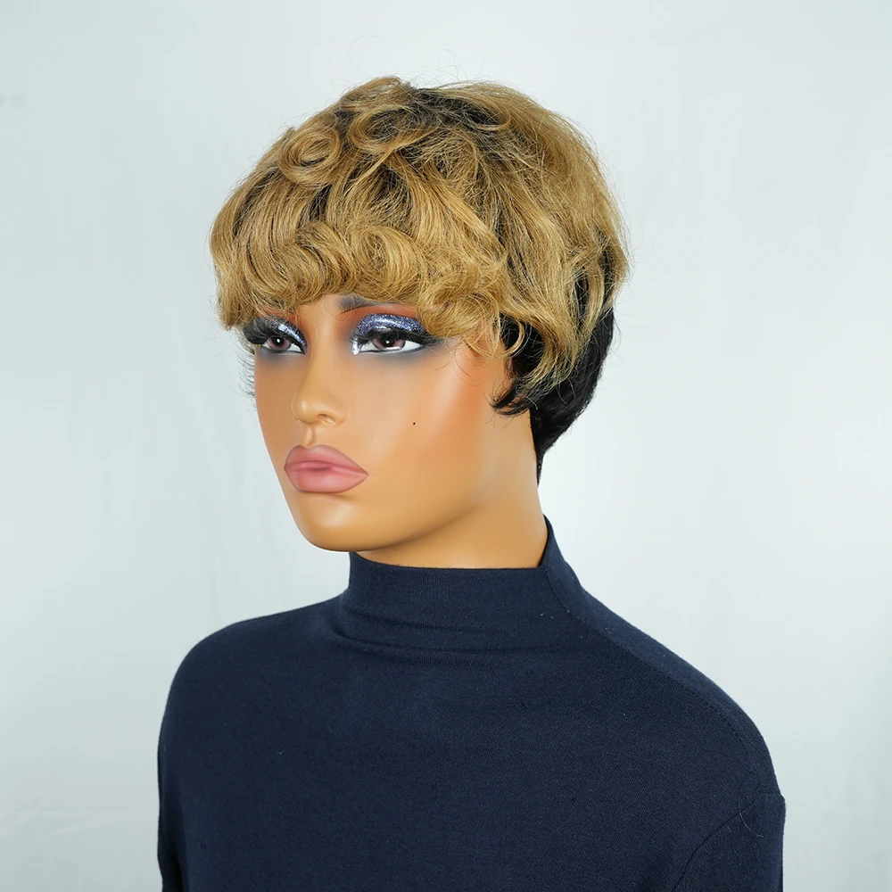 قصيرة عابث قطع شعر مستعار 180% الكثافة البرازيلي ريمي الشعر البشري مجعد موجة قبل قطعها الباروكات للنساء 1B/30 لون كامل آلة صنع