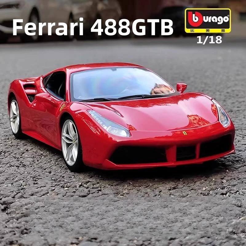 Genuino Bburago 1:18 grande convertibile Ferrari 488GTB 2 porte aperte modello di auto giocattolo giocattoli pressofusi in metallo regali per ragazzo