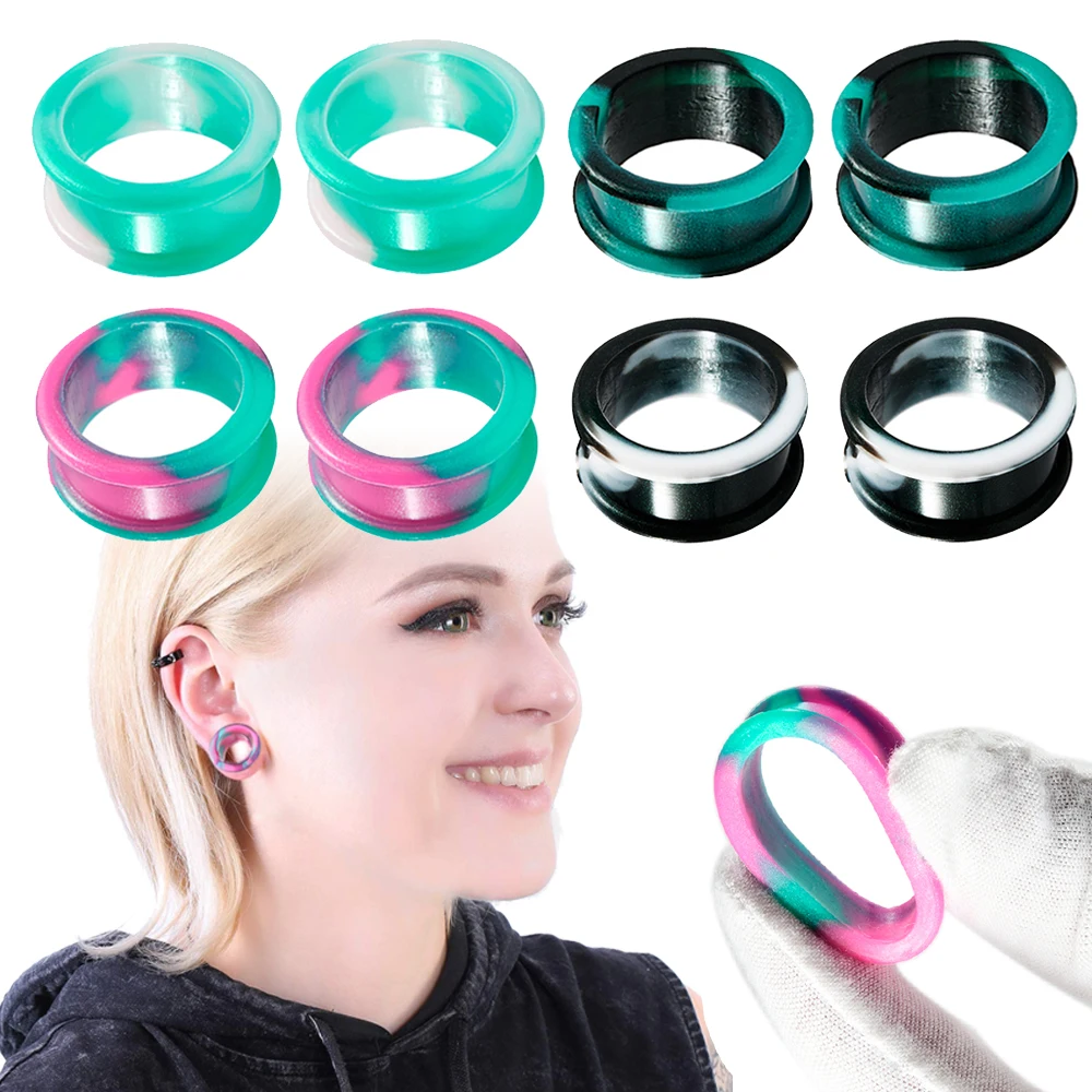PAIR Soft Silicone  Marble Pearlized Ear Gauges Flesh Ear Tunnels Plugs Stretchers Expander Double Flared  Ear Piercing