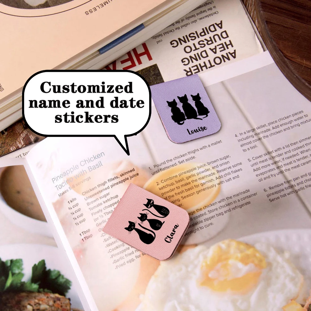 1 قطعة إشارة مرجعية اسم مع القطط السوداء ، إشارة مرجعية للقطط السوداء من الجلد المخصص ، إشارة مرجعية مغناطيسية مخصصة ، هدية عيد ميلاد لمحبي الكتب #1