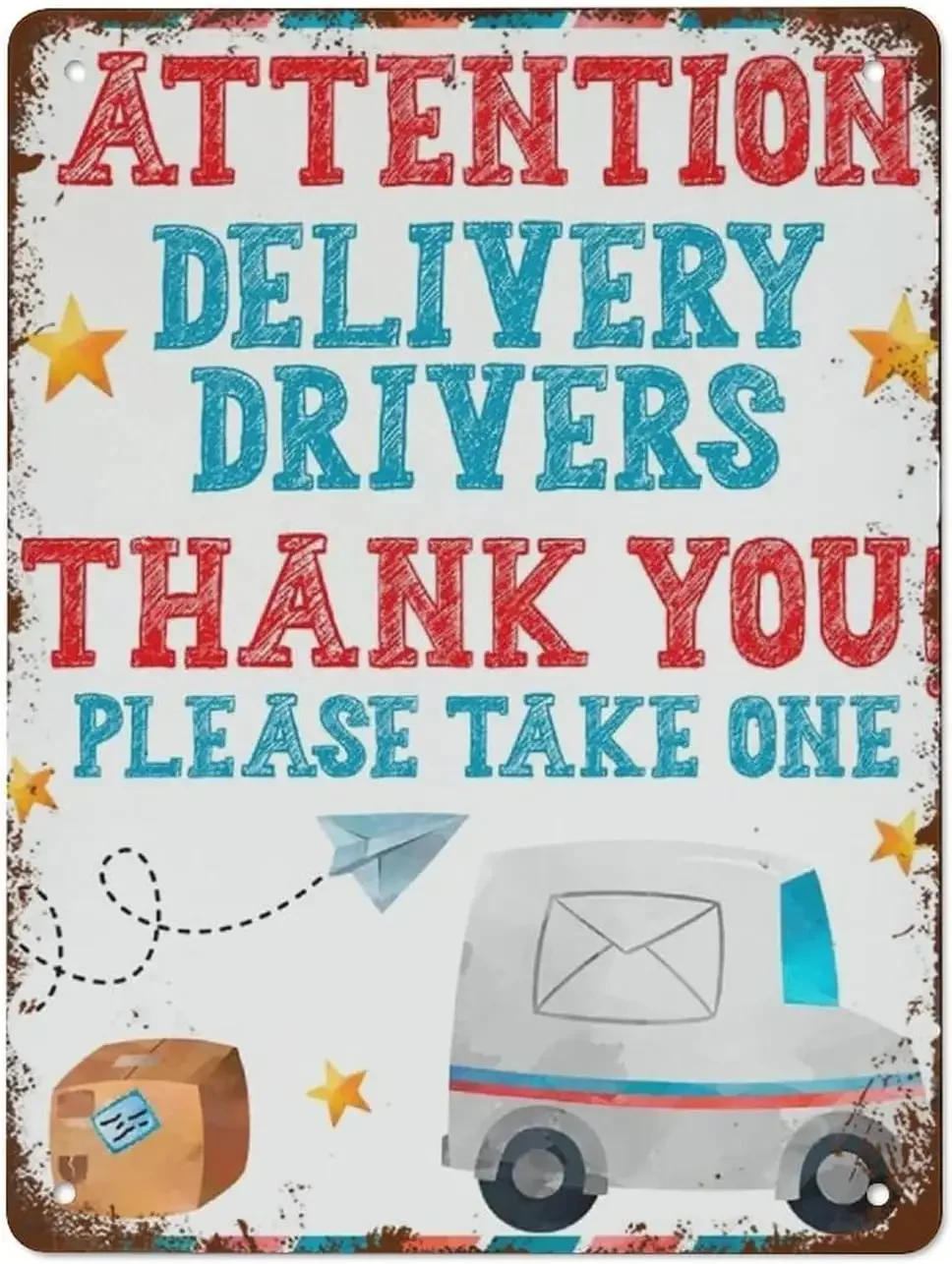 

Funny Vintage Tin Metal Sign Delivery Drivers Thank You Basket Sign Please Take One for Package Deliveries Print 16x12