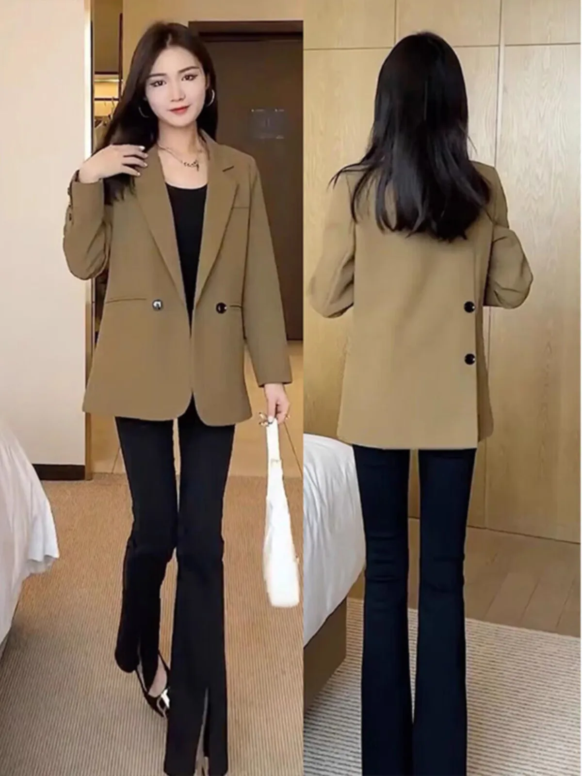 

Ele ort Suit Jaet Women's Casual Sle Korean Version Spring Autumn New Faion Versatile Quali Straight Cut pe