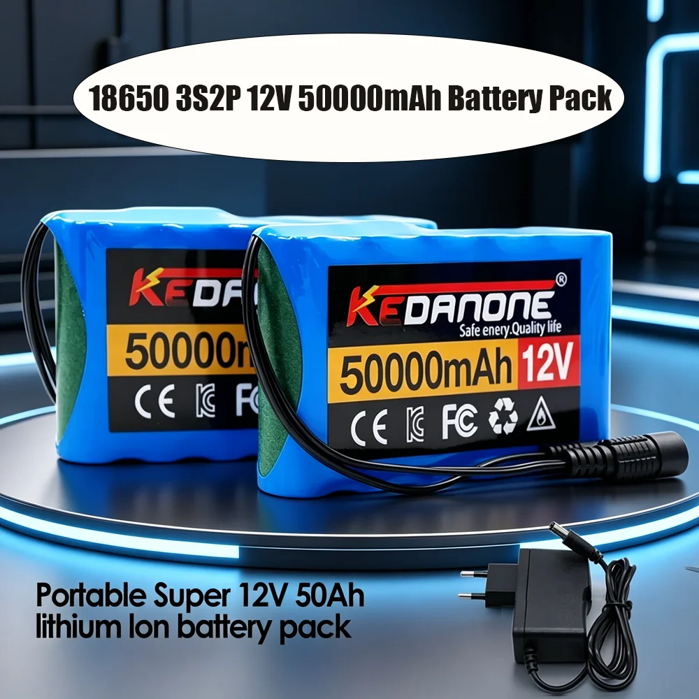 2026 New 12V 3S2P 50000mAh Portable Super Rechargeable Lithium Ion Battery， Backup Power For CCTV Cam Monitor Complete Charger
