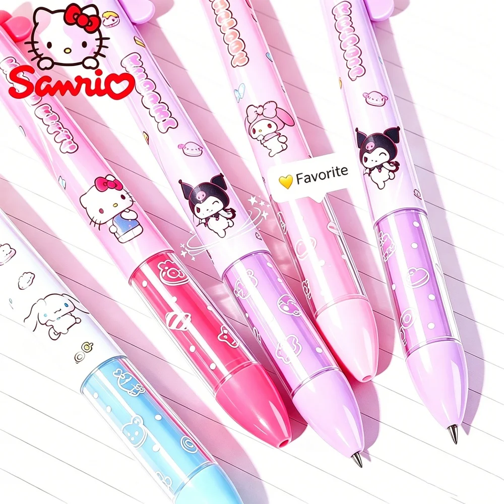 Genuine Sanrio Hello Kitty 2 Color Gel Pen Cute Kuromi Melody Dual Red Black Writing Pens For School Office Stationery Supplies