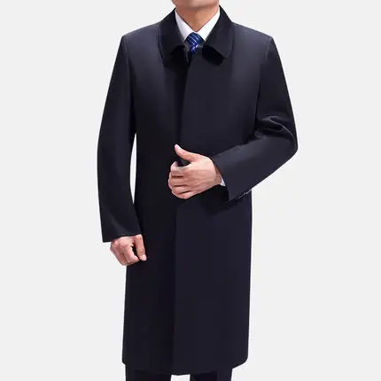 Winter Elderly Long Trench Coat Men's Thick Loose Over Knee Coat Dad's Plus Size Coat Homme Business Casual Warm Jacket