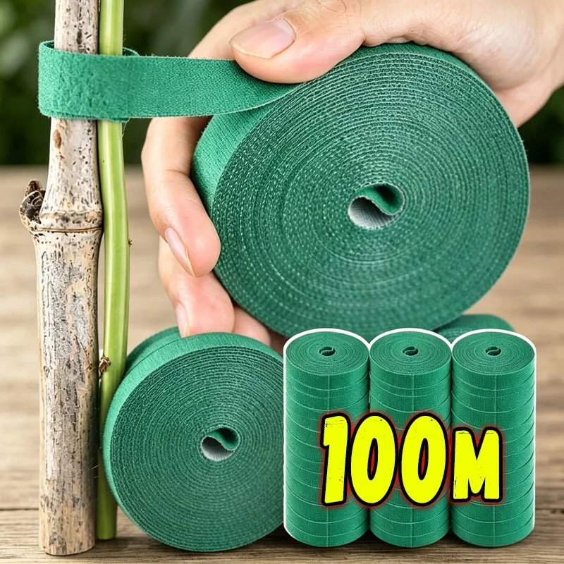 100M Plant Ties Plant Bandage Hook Tie Loop Adjustable Plant Support Reusable Fastener Tape for Home Garden Accessories