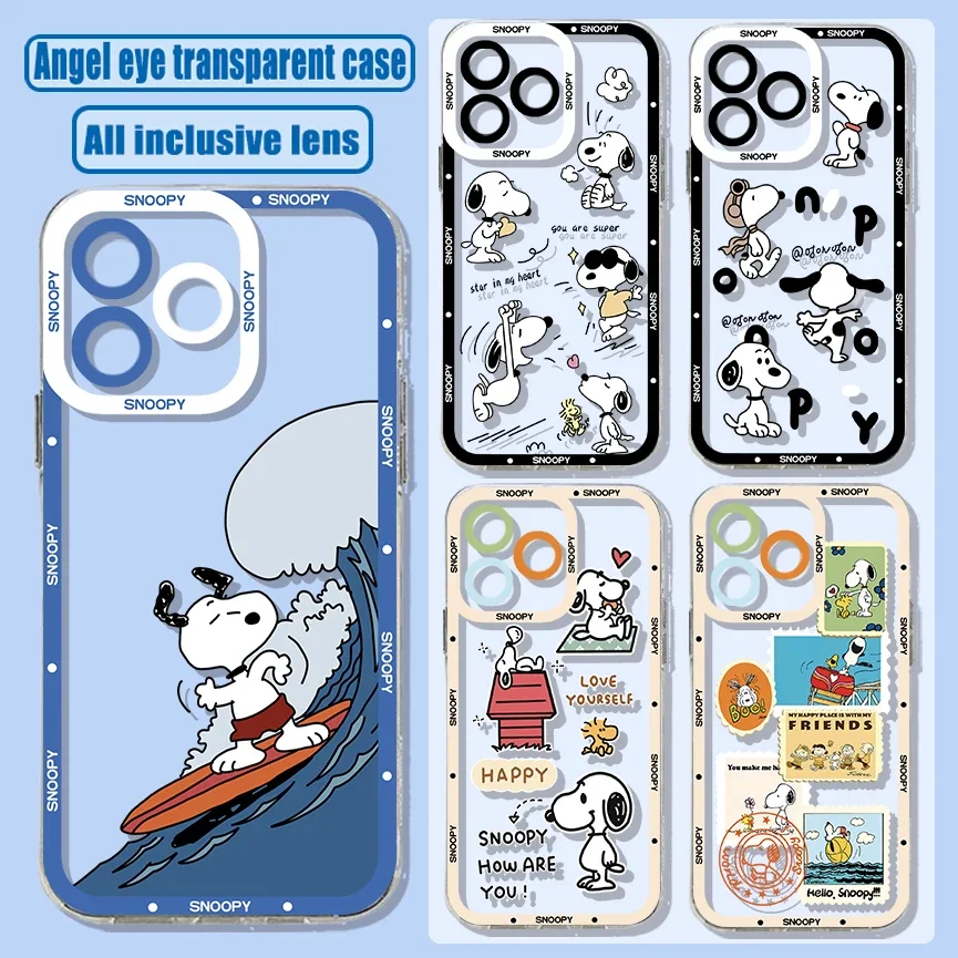 S-Snoopys Cute Cartoon Phone Case For iPhone 15 14 13 12 Mini 11 Pro Max X XR XS 6 7 8 SE20 Plus Soft Silicone Transparent Cover