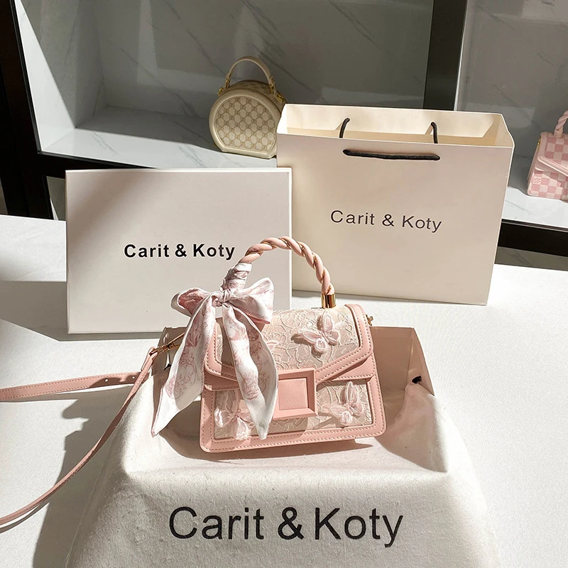 

Французская нишевая сумочка с бантом, весенняя высококачественная маленькая квадратная сумка.