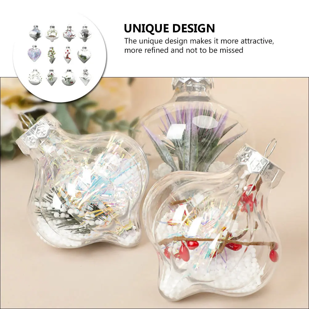 

12Pcs Delicate Xmas Pendant Balls Christmas Tree Adornment Hanging Decor Mixed Style Plastic Ball Pendant