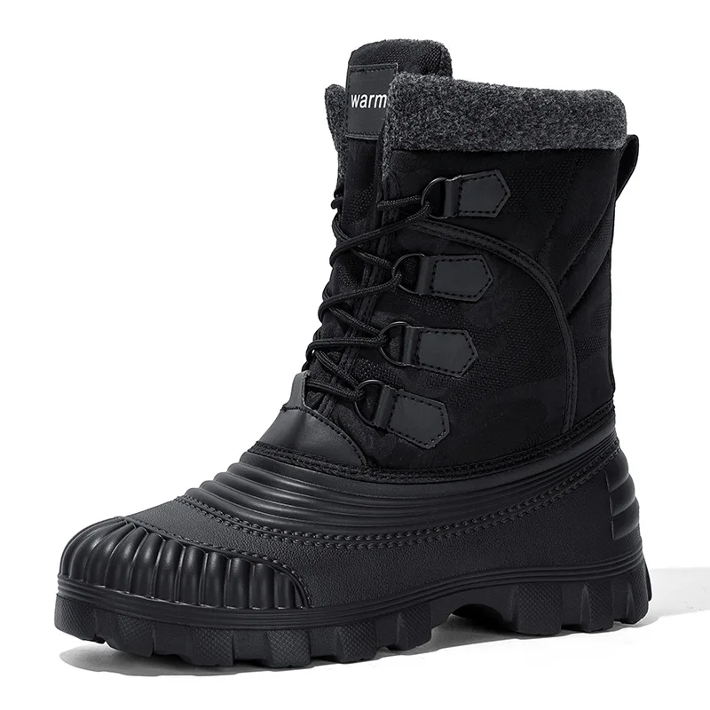 Winter Men's Mid-calf Boots Thick Plush Warm Snow Boots Fashion High-top Cotton Shoes for Men Winter Warm Fishing Men Rain Boots