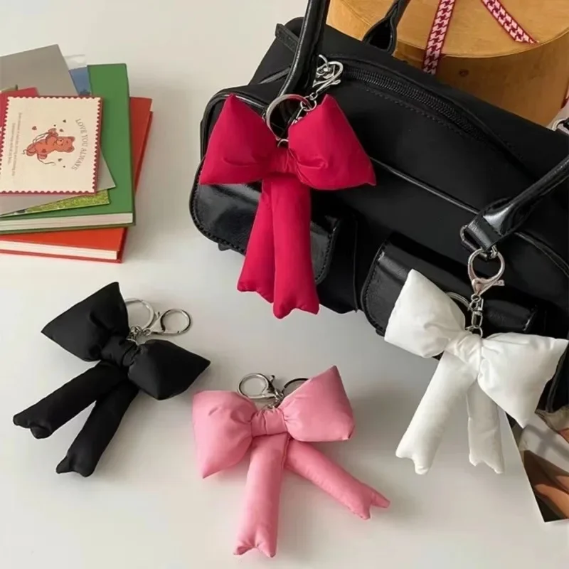 

1 Pc Ins Sweet Chic Bow Bag Keychain Pendant Girl Simplicity Solid Color Bow Key Ring Handle Pendant Fashion Bag Strap Chain