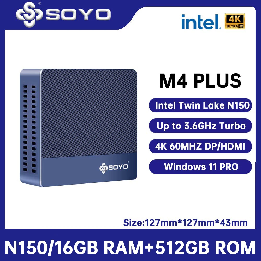 SOYO M4 PLUS Mini-PC Intel Twin Lake N150 CPU bis zu 3,6 GHz Turbo Windows 11 Mini-PC 8/16 GB RAM 256/512 GB M.2 SSD WiFI5 Computer