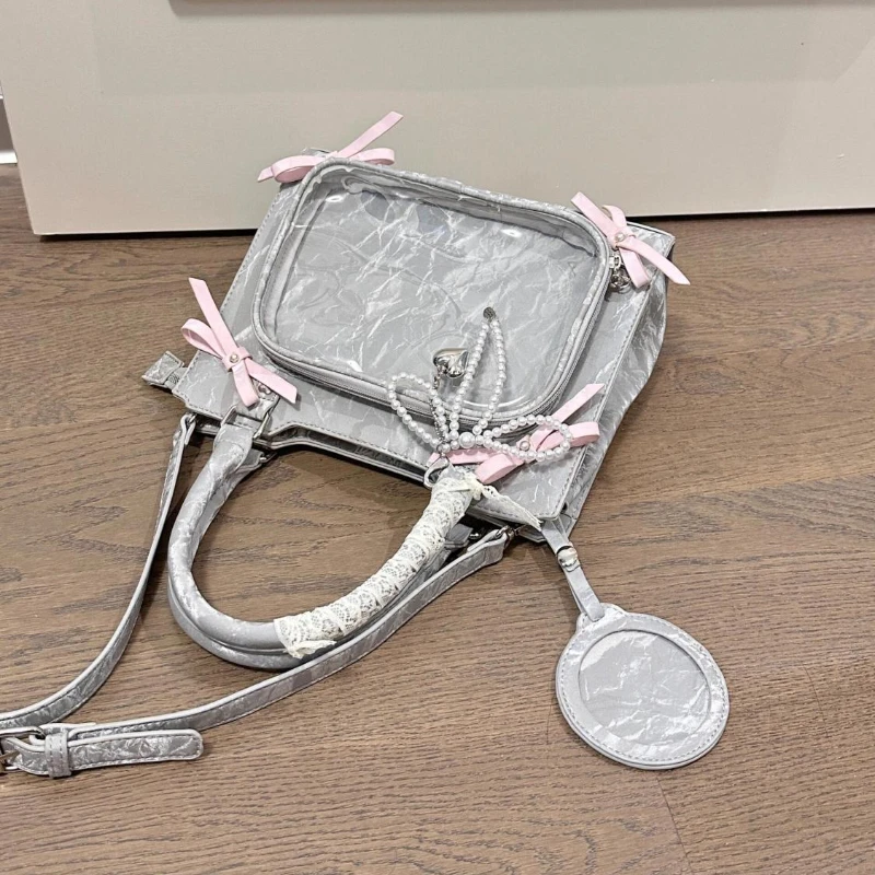 Vintage Chic Bow Transparent Zipper Ita Bag Sweet Y2k Estetyczne urocze torby na ramię Moda Luksusowy design Damskie torebki na ramię