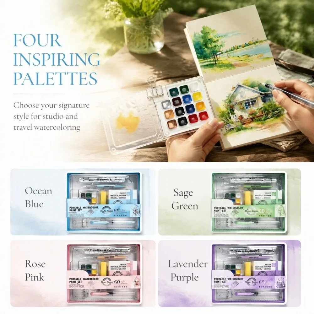 DIY Mini Watercolor Paint Palette Waterproof with Clip Paint Pigment Box Foldable Portable Empty Paint Box Outdoor