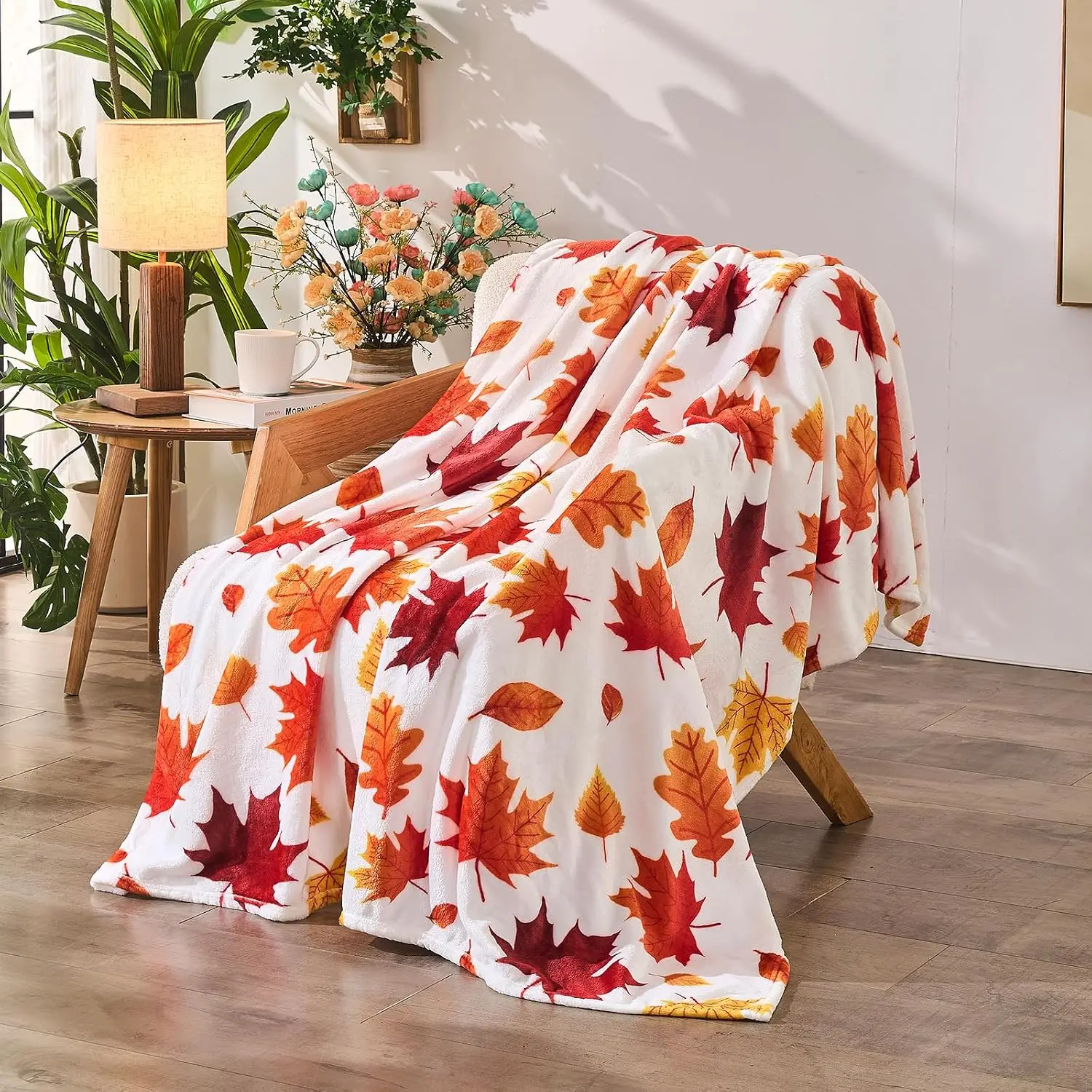 Fall Leaf Throw Autumn Blanket Fall Birthday Gift for Women Mom Girls Thanksgiving Halloween Fall Leaves Throw for Couch Sofa Bed Chair 50