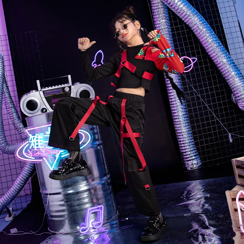 

Крутые танцевальные костюмы для девочек, осенние и зимние костюмы для хип-хопа, модные детские костюмы для джазовых танцев.