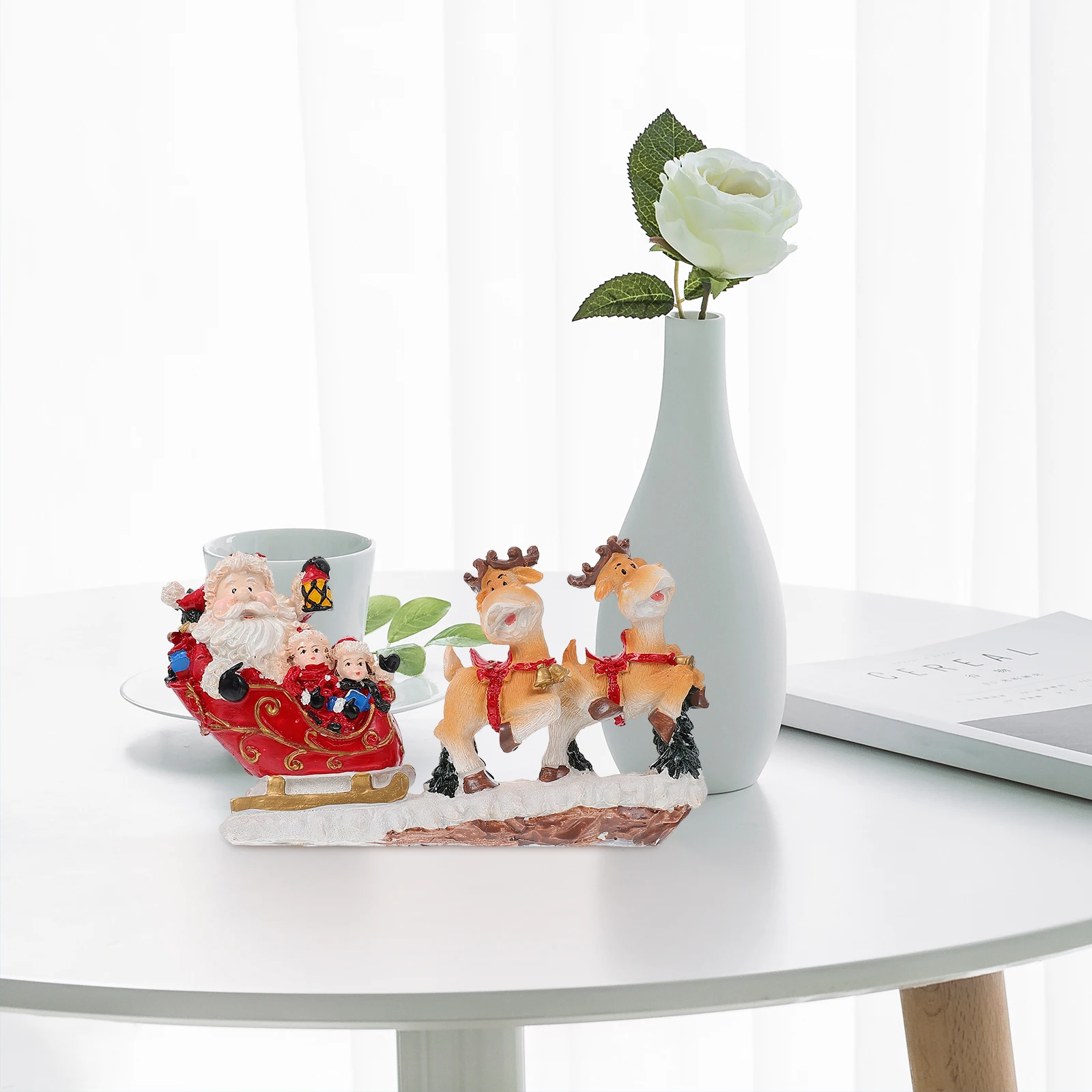 

1Pcs Elk Cart Decoration Christmas Theme Resin Craft Festive Desktop Ornament Xmas Resin Decor Holiday Atmosphere Accessory