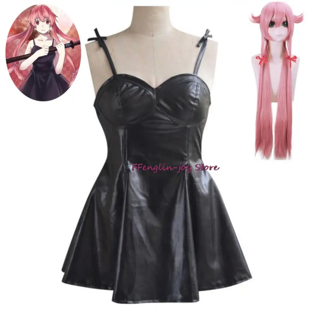 

Anime Mirai Nikki Future Diary Gasai Yuno My Wife Has Breasts Milk Cosplay Costume Wig Leather Dress Hallowen Sexy Woman Suit