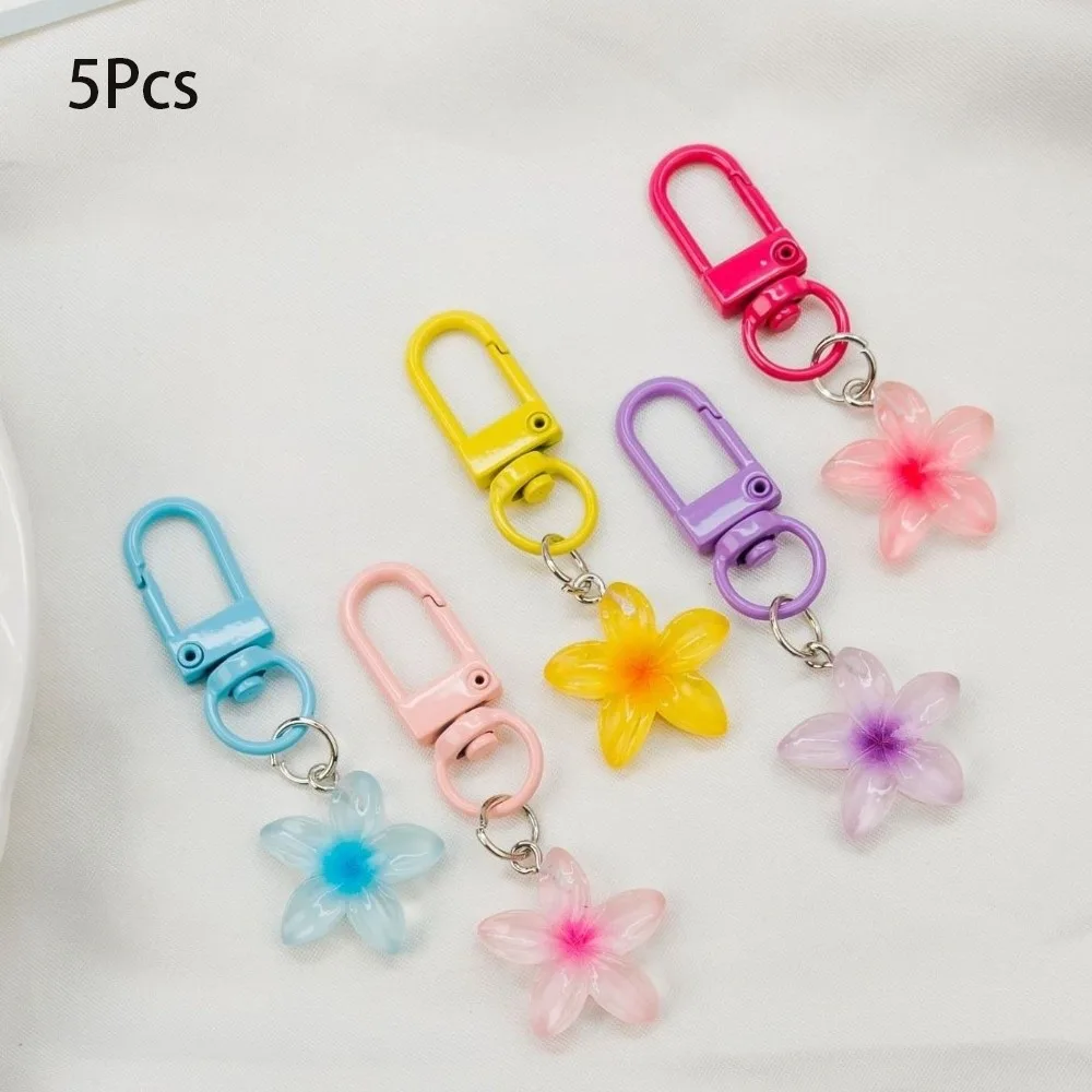 1/5Pcs Sweet Colorful Flower Keychain Resin Pendant Rope Decoration Mini Keychain Hanging Jewelry Earphone Case Pendant Student