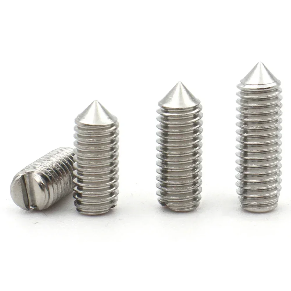 10pcs/lot M1.6 M2 M2.5 M3 M4 M5 M6 A2-70 304 Stainless Steel Slotted Head Tapered End Cone Point Grub Set Screw