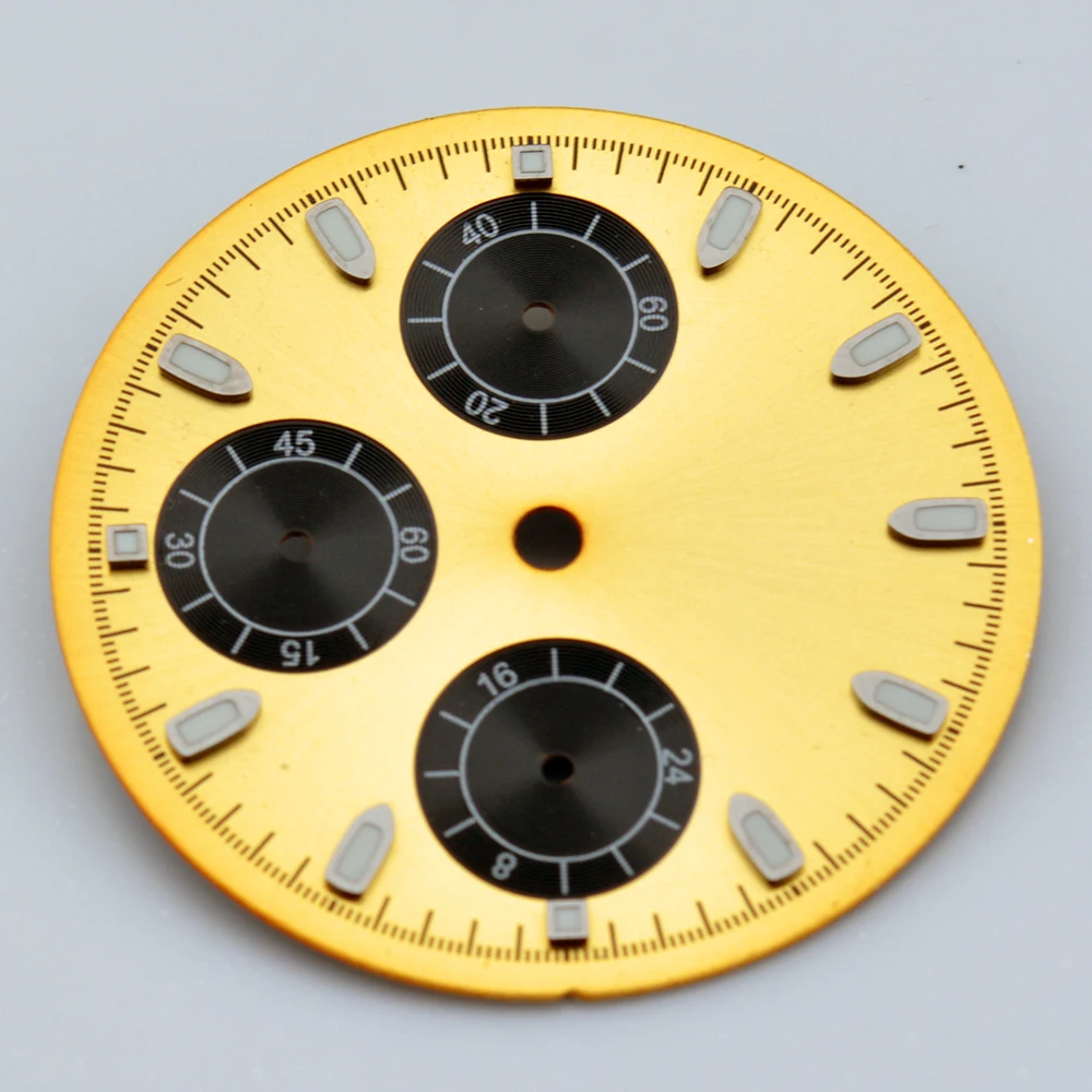 NEITON 29mm VK63 Dial for Quartz Movement Chronograph Face 6 Hands Watch Parts Green Luminous Fit for 39mm Watch Cases image 6