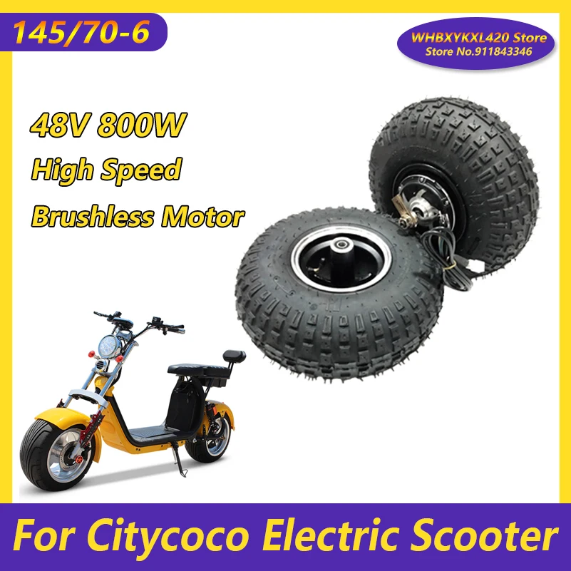 

145/70-6 Modification Motor for Citycoco Electric Scooter 48V 800W Hub Wheel Tubeless Tire Off-road Tires Accessories