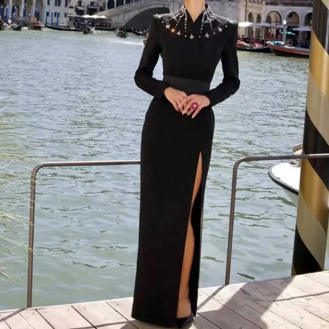 

Elegant Beads Long Sleeves Full Length Mermaid Blazer Coat Leisure Lady Wear Long Jacket Prom Party Dress Customized