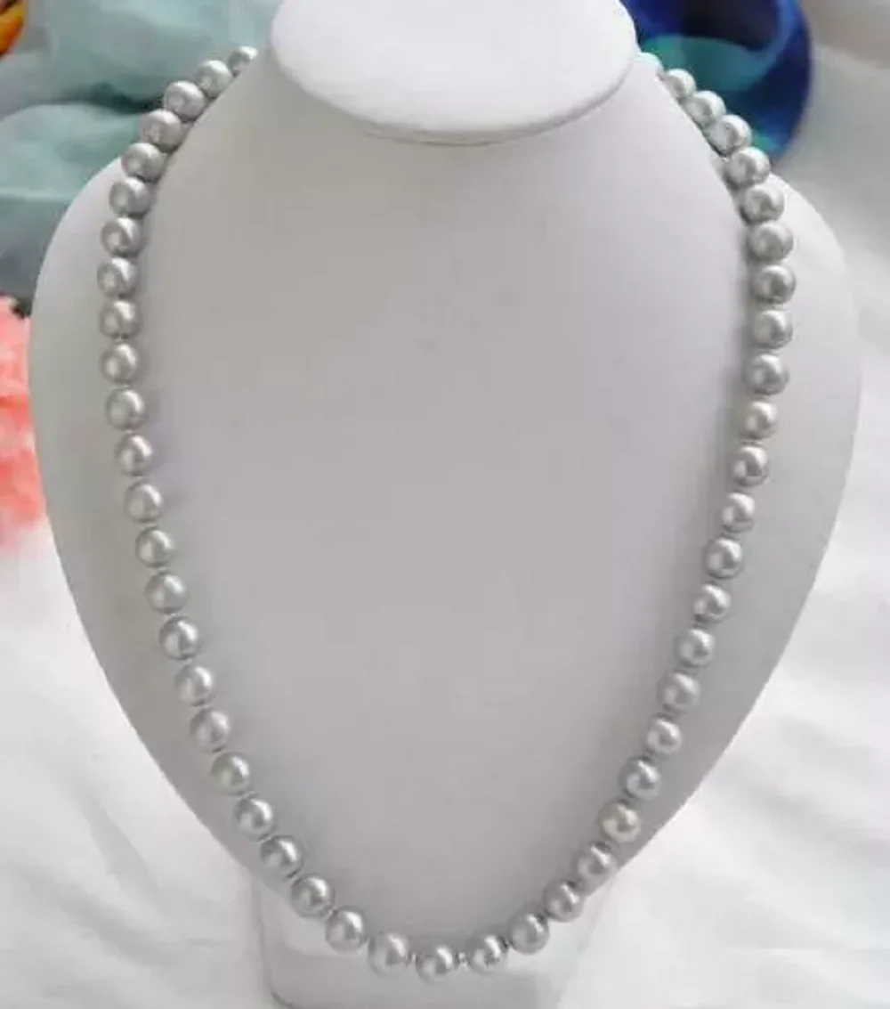 Amazing natural 9-8mm AAA+South Sea grey pearl necklace 14K gold 16/36 inches